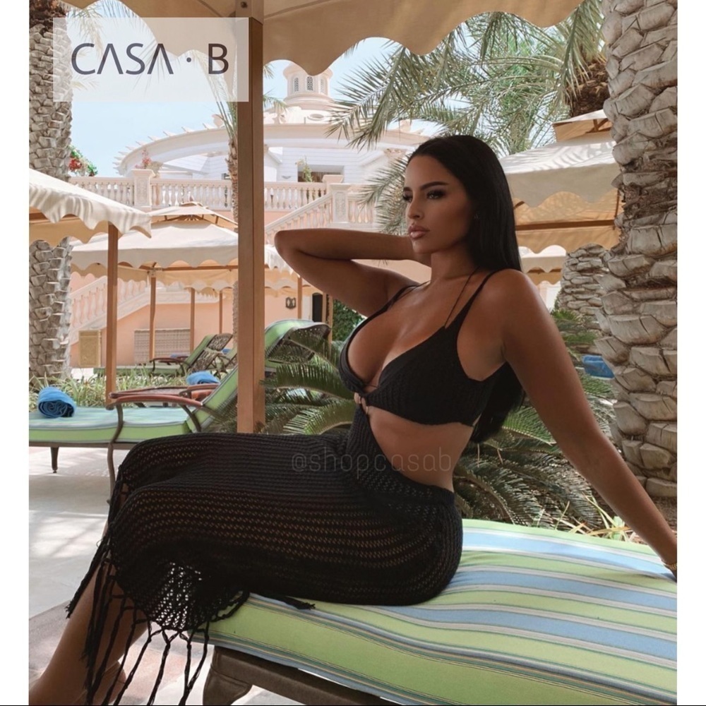 NEW💫CASA B | Marbella Crochet Cut-Out Fringe Maxi in Black